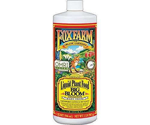 FoxFarm - Big Bloom Plant Food, Liquid Fertilizer Concentrate for Flowers, Fruits, and Vegetables, All Purpose Plant Fertilizer for Indoor & Outdoor Potted Plants, NPK 0.01-0.03-0.7, 1 Quart