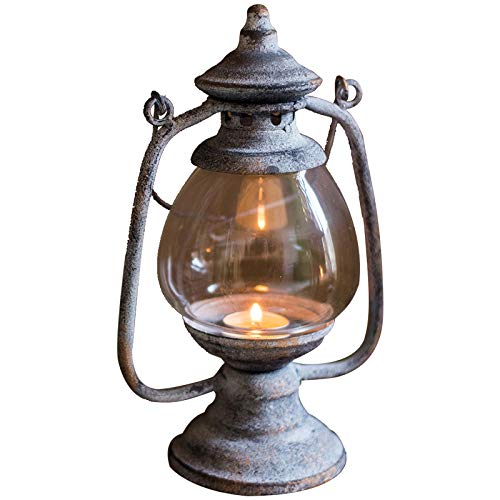 Vaorwne Vintage Handmade Antique Metal Glass Candlestick Lantern Decoration Lampshade Gray