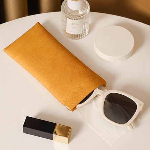 Image of 3 Piece Leather Sunglasses Cases PU Sunglasses Pouch, Portable Squeeze Top Eyeglasses Cases Soft Glasses Bag