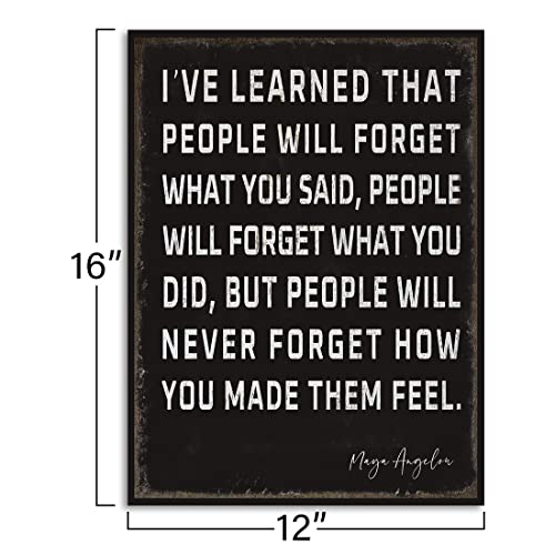 Wowgoomo Retro Inspirational Canvas Wall Art Maya Angelou Quotes I've Learned That People Will Never Forget How You Made Them Feel Motivational Positive Painting Wall Decor For Home Office Framed Gift #TOP1