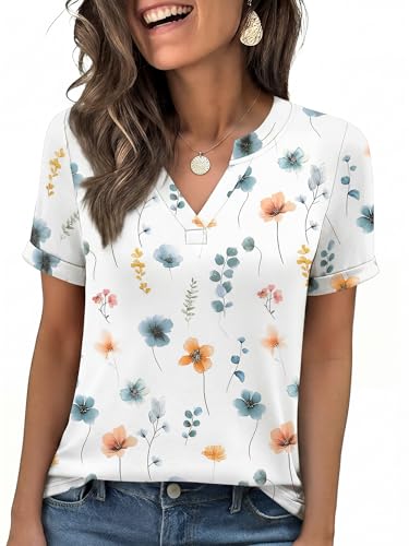 Image of ANRABESS Womens Short Sleeve V Neck Tops Summer Casual T-Shirts Blouses 2026 Spring Trendy Beach Vacation Clothes