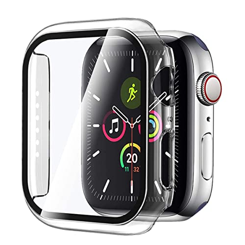 2 Pack HANKN Tempered Glass Screen Protector 40mm Case Clear Compatible with Apple Watch Series SE 6 5 4 40mm, Hard PC Full Coverage Cover HD Clear Shockproof Iwatch Bumper (Transparent, 40mm)