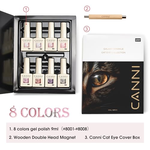 CANNI Vernis à Ongles Gel Semi Permanent Pailleté Cat Eyes Magnétique Galaxie Rose violet gris scintillante 8 Couleur Glitter Gel Nail Polish Soak off Manucure – vue 3