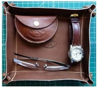 BEAUTIFUL PREMIUM LEATHER VALET TRAY (WALNUT) Exclusively sold on Amazon! MADE IN THE U.S.A.-Groomsmen Gift 8" X 9" Father's Day Gifts SHOWN IN THE PICTURES.