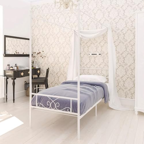 Weehom Twin Canopy Bed Frame with Headboard and Footboard, 4 Posters Metal Bed Frame, No Box Spring Needed, Mattress Foundation Platform Bed for Kids and Adults, White