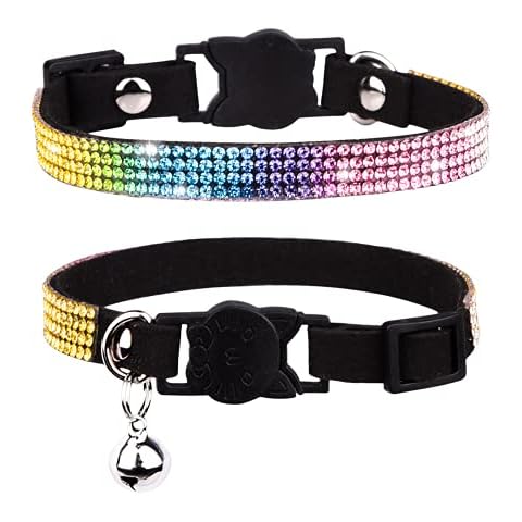 WDPAWS Cat Collar Breakaway Bling Diamond Rhinestone with Bell Adjustable for Cats and Kitten Girl boy (Black) Cover