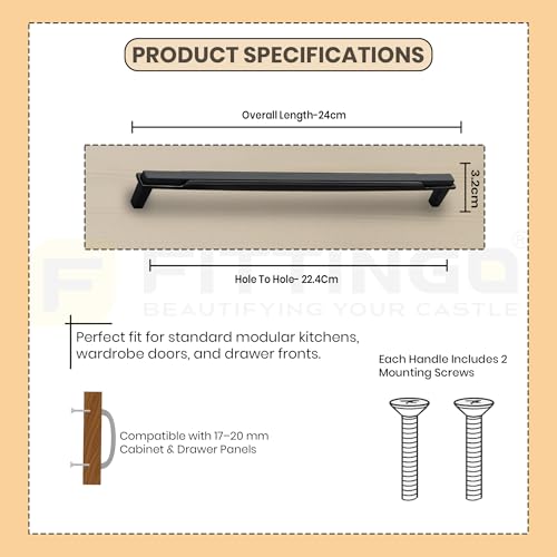 Image of 10 Inch Premium Cabinet Handles Zinc Alloy Material, 1341 Black with Black Glossy Finish, Durable Drawer Pulls for Kitchen Cabinets, Cupboards, Wardrobes & Furniture Hardware - Pack of 4