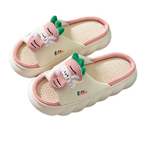 Cute Cartoon Animal Slides Frog Linen Slippers/Carrot Home Slippers, Soft Comfortable Thick Sole House Linen Slippers