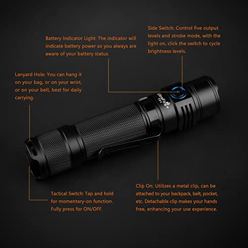 Ultrafire Tp1 Rechargeable Led Flashlight,2600 High Lumens Tactical Flashlight,5 Mode Mini Flashlight For Outdoor Camping And Hiking Bright Usb Small Handheld Flashlight #TOP6