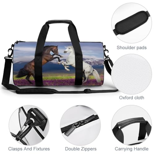 Sac de voyage marron à motif cheval blanc idéal pour le camping et le week-end