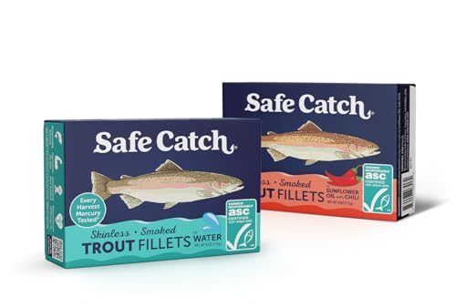 Safe Catch Smoked Rainbow Trout Fillets in Water, Skinless and Boneless Canned Fish, Mercury Tested, Variety Pack of 6