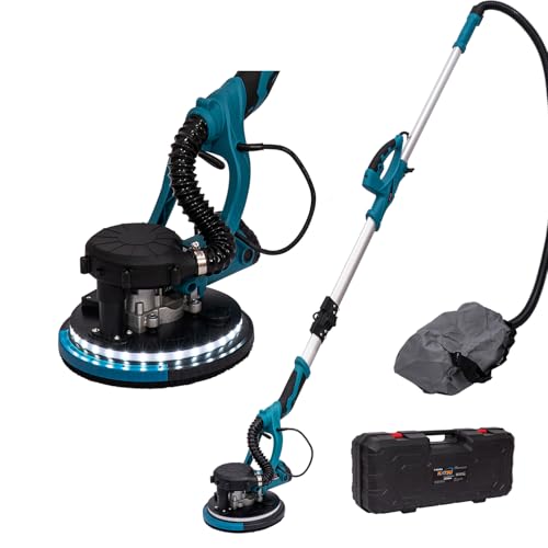 KATSU Tools Electric Drywall Sander 800W with Telescopic Foldable Handle, Vacuum Auto Dust Collection, LED Light, Variable Speed, Sandpapers and Dust Bag in Plastic Case