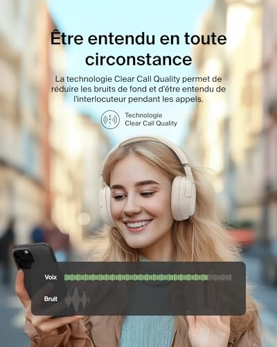 Belkin SoundForm Isolate Casque Bluetooth sans Fil avec ANC Hybride (casque audio à réduction de bruit, 60 h de lecture, basses profondes, oreillettes CloudCushion, utilisation en déplacement) - beige