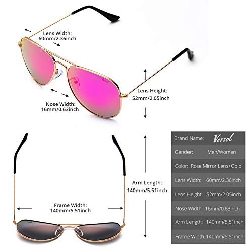 image for Versol Aviator Sunglasses for Men Women Mirrored Lens UV400 Protection