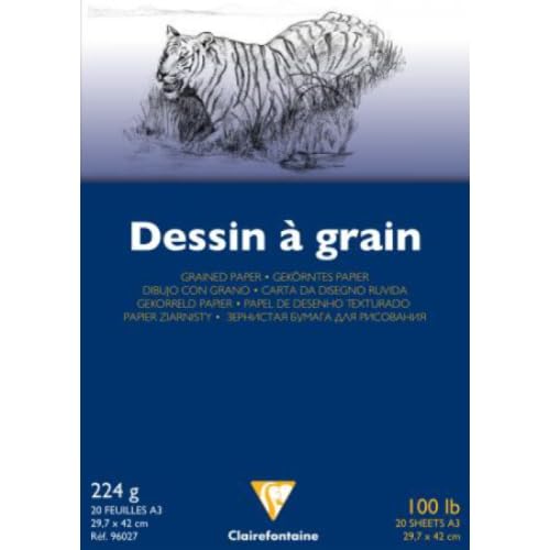 Lot de 5 Bloc encollé de 20 feuilles de Papier Dessin blanc à Grain, 224 g/m², A3