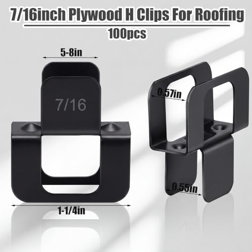 Image of Hicarer 100 Pcs Plywood H Clips for Roofing Panel Plywood Sheathing Clip, Steel Box Clips Panel Edge Sheathing Clip Quick Installation-hot Dipped Galvanized for Extended Life(Black,7 /16 Inch)