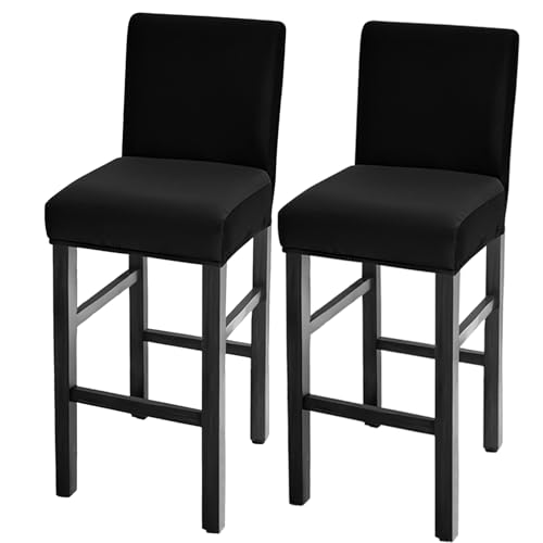 Image of Bar Stool Covers Counter Chair Slipcovers Set of 2,Black | Stretch Barstool Seat Covers,Washable Removable Pub Tall Stool Slipcover,Bar Chair Cover for Kitchen Dining Room Cafe