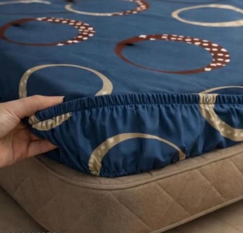Image of Geeta Presents Premium Cotton Elastic Fitted Geometric Bedsheets with 2 King Size Pillow Covers | Double Bed with All Around Elastic 180 TC Supersoft | (72 inchX78 inch, 180-200 TC A2016