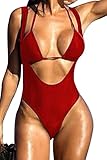 Viottis Women's Cut-out Push Up Pad Strappy Two Piece Swimsuit Red L