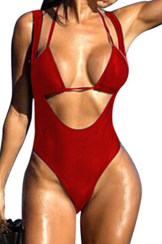 Viottiset Women's Cut-Out Push Up Pad Strappy Two Piece Swimsuit Red Large