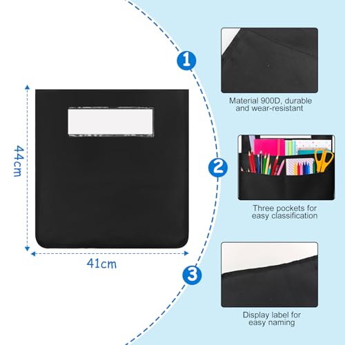 2 PCS Chair Pockets for Classrooms, Seat Pockets with Expandable Elastic Strap, Seat Sacks for Classroom Chairs with Name Tag, Back to School Supplies for Student Teacher Organizer (Black, 2 pack) - Image 6