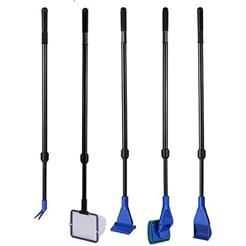 LONDAFISH Cleaning Kit for Fish Tank Long Handle Fish Tank Brush Functional 5 Cleaning Tools for Aquarium Telescopic Cleaning 5-in-1 Cover