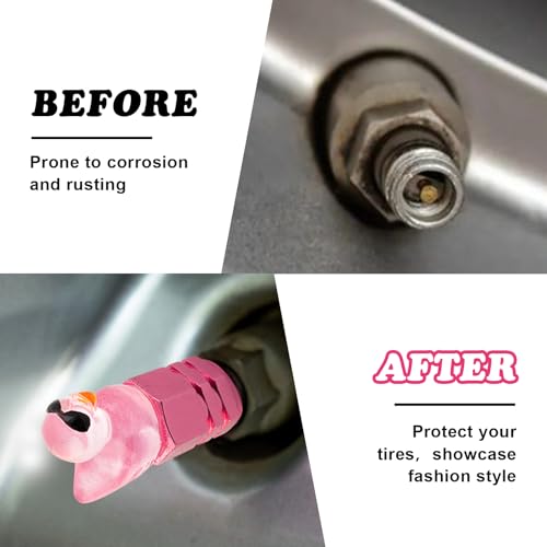 4Pcs Duck Tire Valve Caps, Funny Sunglasses Duck Valve Stem Caps Covers for Wheels, Decorative Cute Tire Valve Caps for Car Accessories (Hexagon Duck Pink)