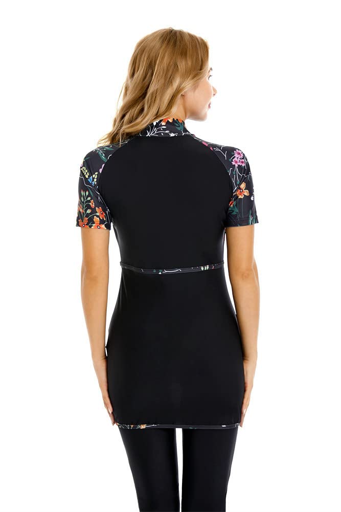 Maillot de Bain à Manches Courtes Maillots de Bain modestes pour Femmes Modesty Maillot de Bain Rash Guard Beachwear Burkini