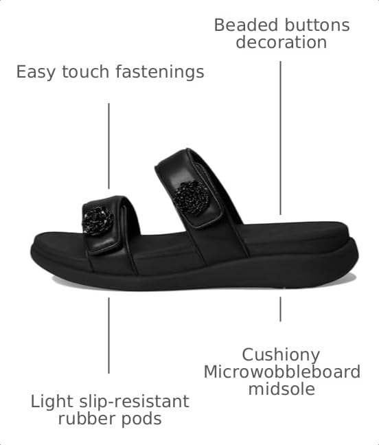 Image of FitFlop womens F-mode Go Beadie-button Adj. Flatform 2-bar Slides