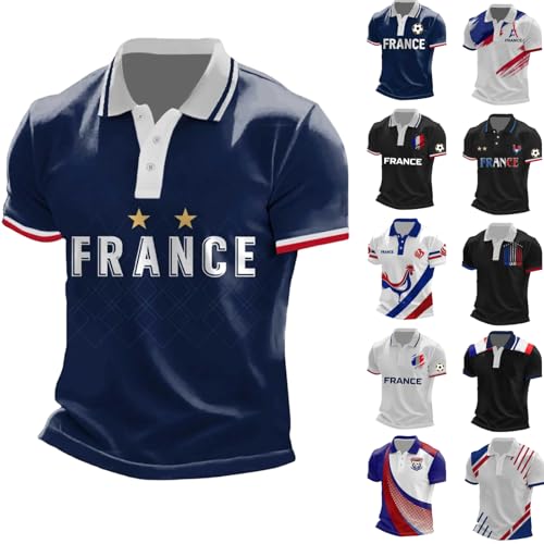 Maillot de Foot France Polos Homme Manches Courtes Imprimé - Été Supporter Football T-Shirt Musique Mode Streetwear Impression pour Les Fans de Sport