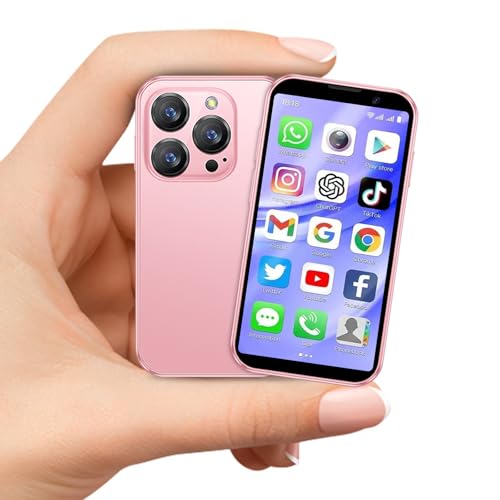 ACCOF Mini Unlocked Phone Smallest,3.0 Inch Display Mini Android Phone, Dual Camera Dual SIM Small Phone,1000Ah 3G Cell Phone for Kids/Student/Minimalist/Travel,2GB+16GB/128GB (Pink)