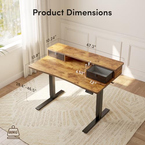 Image of FEZIBO 48 x 24 Inch Electric Standing Desk with 2 Drawers, Rustic Brown