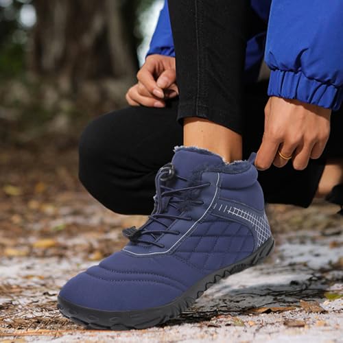 Image of Winter Footwear Barefoot Shoes Women Men Zero Drop Barefoot Hiking Boots Slip On Warm Waterproof Snow Boot Minimalist Wide Toe Ankle Booties Five Finger Hike Shoes Outdoor