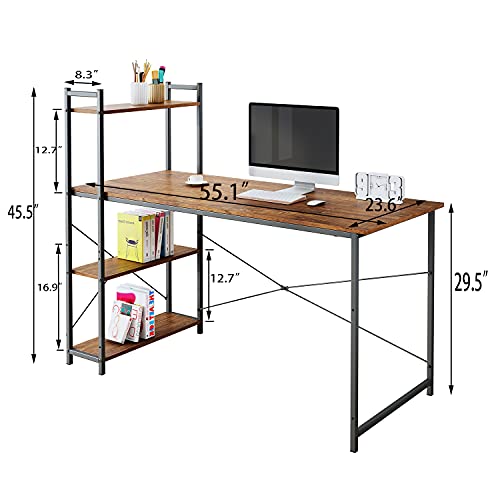 Samtra 55 Inch Computer Desk For Home Office With Storage Study Writing Table For Office, Modern Simple Style, Espresso #TOP1