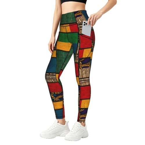 Legging de sport style africain taille haute anti-glissement avec poches pour running femme