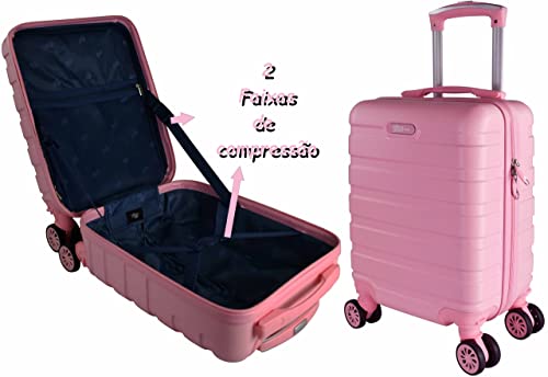 Mala De Viagem Pequena Bordo 10Kg Abs Rodinhas 360° De Mão Medidas Anac Rosa Claro Feminina