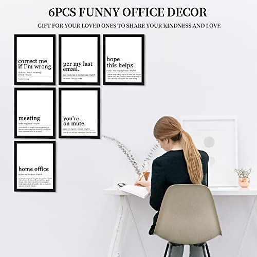 6 Pcs Framed Funny Office Decor Women Men Office Wall Art Decor Home Office Accessories 8 X 10 Inches Funny Office Signs Coworker Gifts Office Decorations For Work.(Black Frame + White Print, 8X10 Inch) #TOP6