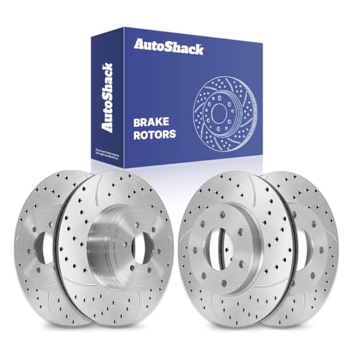 AutoShack Front & Rear Drilled & Slotted Brake Rotors Replacement for 2004-2008 Ford F-150 2006-2008 Lincoln Mark LT 4.6L 5.4L V8 4WD AWD RWD Silver Zinc Coated 4-PC Brake Kit SilverShield Pro