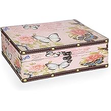 ELLDOO Butterfly Treasure Chest Box, Wooden + PU Leather Storage Decorative Box for Jewelry Trinkets Photos, Rectangular Keepsakes box for Girls Women Gifts