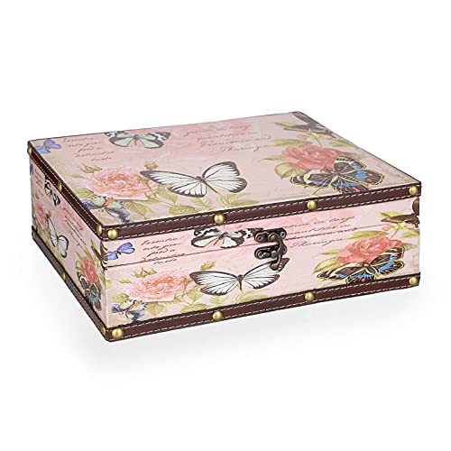 ELLDOO Butterfly Treasure Chest Box, Wooden + PU...