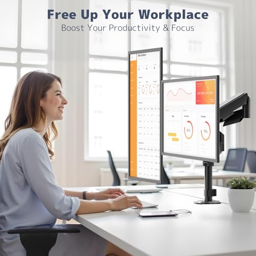 PUTORSEN Dual Monitor Stand for 17-32 Inch Screens,Holds up to 19.8lbs, Full Motion Adjustable Tilt Swivel Rotation, Space-Saving Desk Mount with C-Clamp & Grommet, VESA 75/100mm by PUTORSEN - Image 8