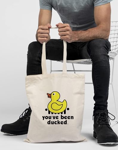 LANBAIHE You've Been Ducked Bag, Duck Duck Tote Bag, Purse For Duck Lovers, Carrying Sack, Rubber Duck Bag, Carryall, Natural Canvas Tote Bag - Reusable Casual Handbag2