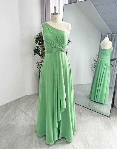 Chiffon One Shoulder Bridesmaid Dress with Pleated Bodice Long Ruffles A Line Formal Dress for Women with Slit4