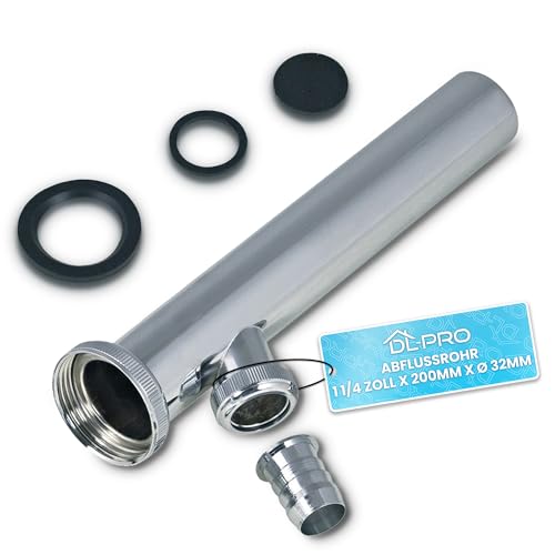 DL-pro Tauchrohr 1 1/4 × Ø 32 mm, 200 mm, verchromtes Metall, mit Geräteanschluss – Ersatz-Tauchrohr für Waschbecken-Siphons