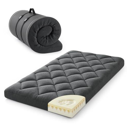 Jamdok 4' Twin Size Pillow Top Floor Futon Mattress,Memory Foam and Egg Crate Foam, Roll Up Japanese...