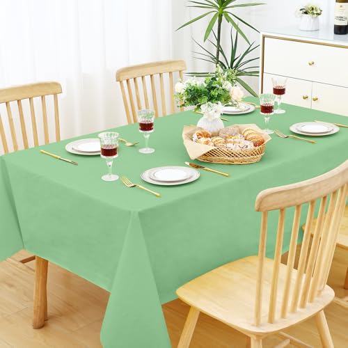 Image of Smiry Rectangle Table Cloth 52x70 Inch, Waterproof Wipeable Vinyl Tablecloths Protector, Oil Spill Proof Plastic Table Cover for Dining, Picnic, Camping, Outdoor, Sage Green