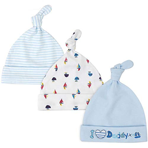 3 Pack du nouveau-né Hat - 100% coton bébé Bonnet Knot Hat, doux garçons nouveau-nés filles Cap, chaud Hôpital bébé Chapeau pour bébé 0-6 mois Cover