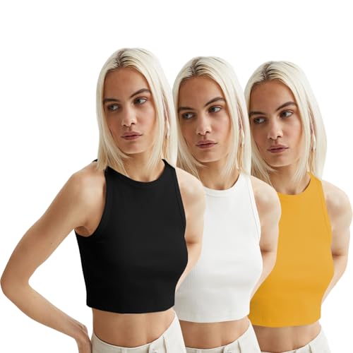 Image of KERI PERRY Tops for Women Crop Top for Women's Tank Activewear Tee Sports Western Casual Cotton Camisole Pack of 3 Combo