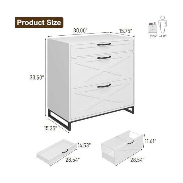 Lateral file cabinet with 3 drawers modern farmhouse file cabinet for legallettera4 size hanging files printer stand large wood home office furniture white  urban country home decor