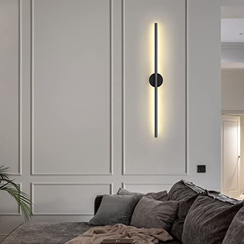Image of Modern Wall Sconce Simple Linear Led Black Wall Lights Living Room Sofa Background Wall Sconces Bedroom Bedside Hotel Corridor Foyer Hallway Warm Light 3000k (L39.3inch, Black)